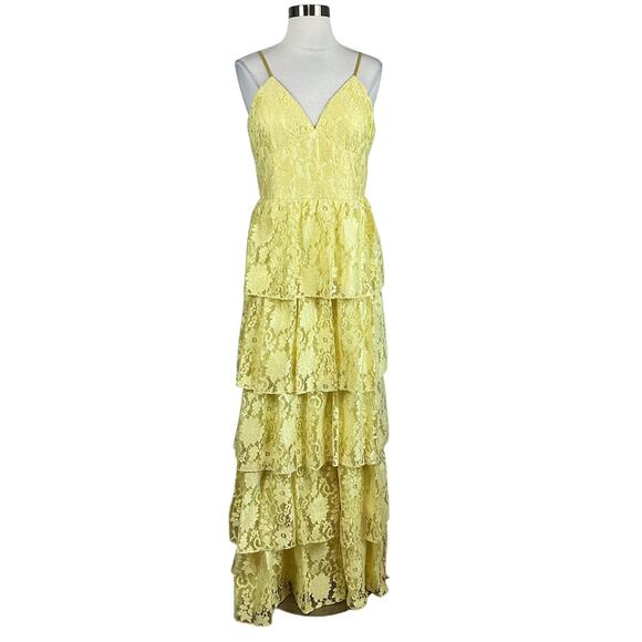 Colorful Yellow Lace Evening Gown Size 10 LAUNDRY Sleeveless Tiered Skirt Formal - Picture 1 of 13